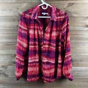 Chicos Womens Shirt Long Smocked Sleeve Button Up Jacquard Clip Dot Size 3 XL